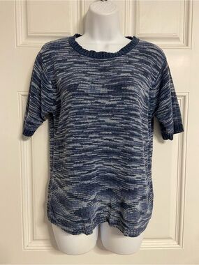 T41- BLAST Space-Dye Blue RELAXED Velvety SILK-Blend Knit Sweater Top